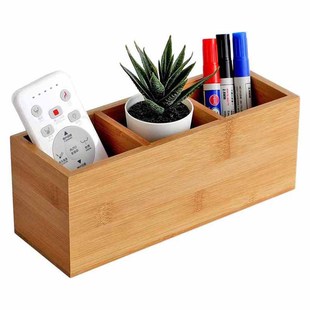 Factory Customized Wooden Storage Box Table Organizer Bamboo Remote Control Holder Box Storage Container