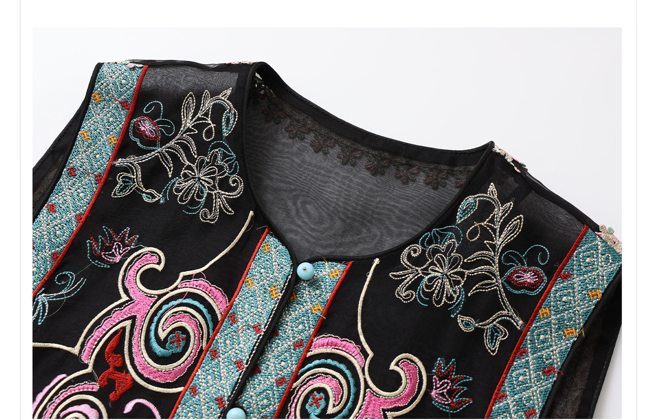 Áo vest cổ đứng phong cách retro Trung Hoa, thiết kế thêu, chất liệu tơ dâu tằm, mẫu ZX N4045 — Màu đen, Hồng mơ chi tiết 41