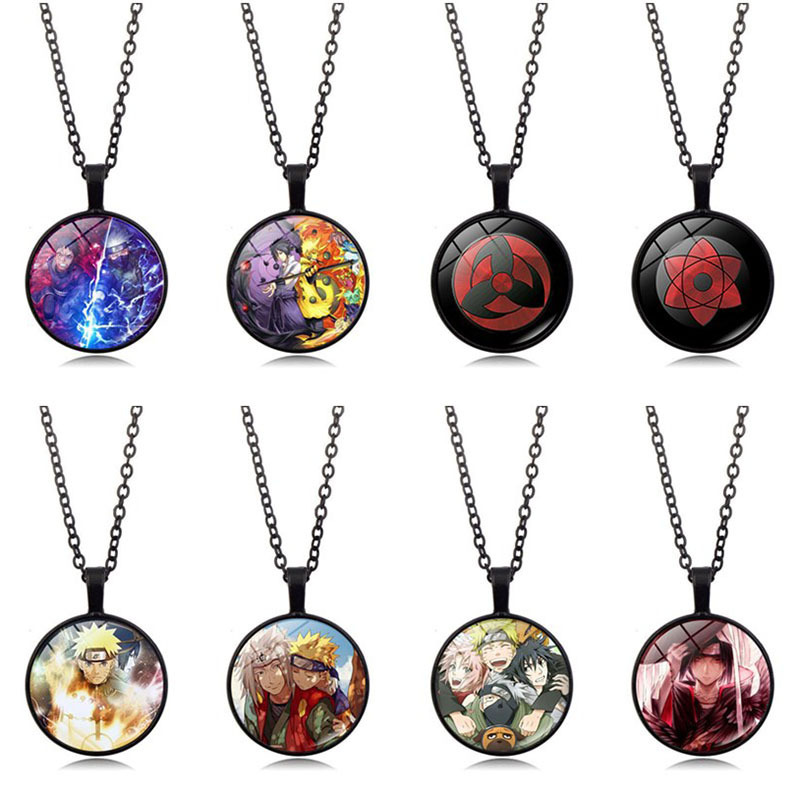 Naruto Anime Time Gemstone Necklace Naruto Sasuke Sharingan Uchiha Pendant Sweater Chain Jewelry