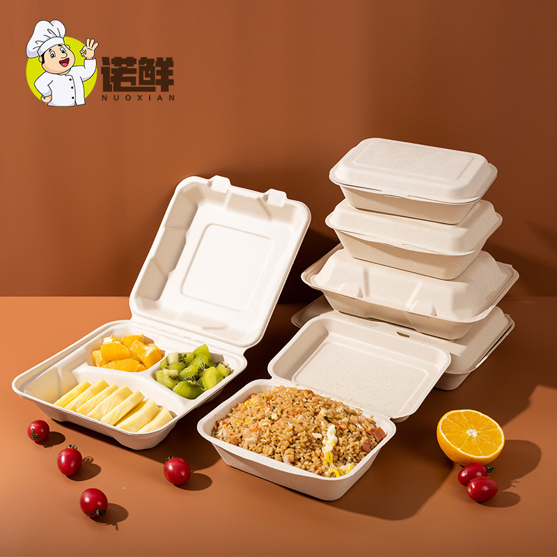 一次性饭盒可降解纸浆餐盒带盖连体打包外卖盒食品级便当盒可降解|undefined