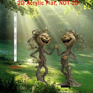 1Pcs 2D Acrylic Flat Printing Funny Double Tree Elf Decoration Logo for Outdoor Garden Insert