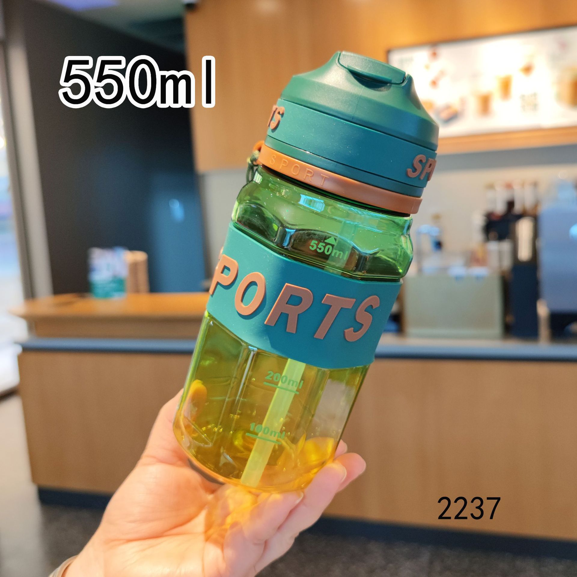 Nueva botella de agua de color transparente, pajita de alto valor, taza de agua de plástico, cuerda portátil, deportes al aire libre, botella de fitness