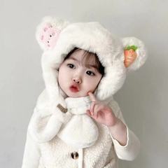 儿童帽子宝宝围巾一体可爱帽超萌秋冬季毛绒女童婴儿保暖加厚护耳