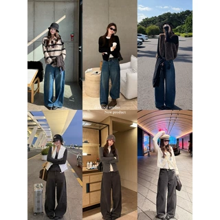百视旺服饰高腰直筒牛仔裤女秋冬新款宽松遮肉显腿长复古阔腿长裤