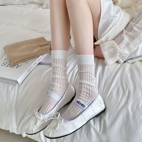 Women's Knee-High White Tights with Ruffles Korean Style Women's Knee-High Socks Instagram Trendy Black Socks for Autumn/Winter Postpartum Long Socks