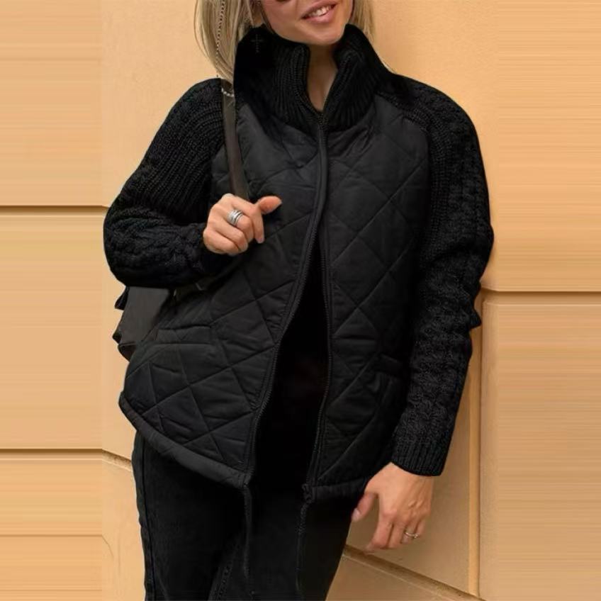 Amazon 2025 otoño y invierno nueva moda europea y americana cardigan con cremallera de manga larga de cuello de altura abrigo de algodón de mujer ropa de algodón