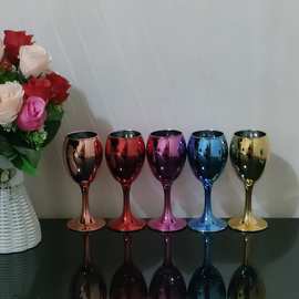 简约200ml葡萄酒杯离子镀电镀工艺品 无铅纳钙高脚电镀玻璃红酒杯