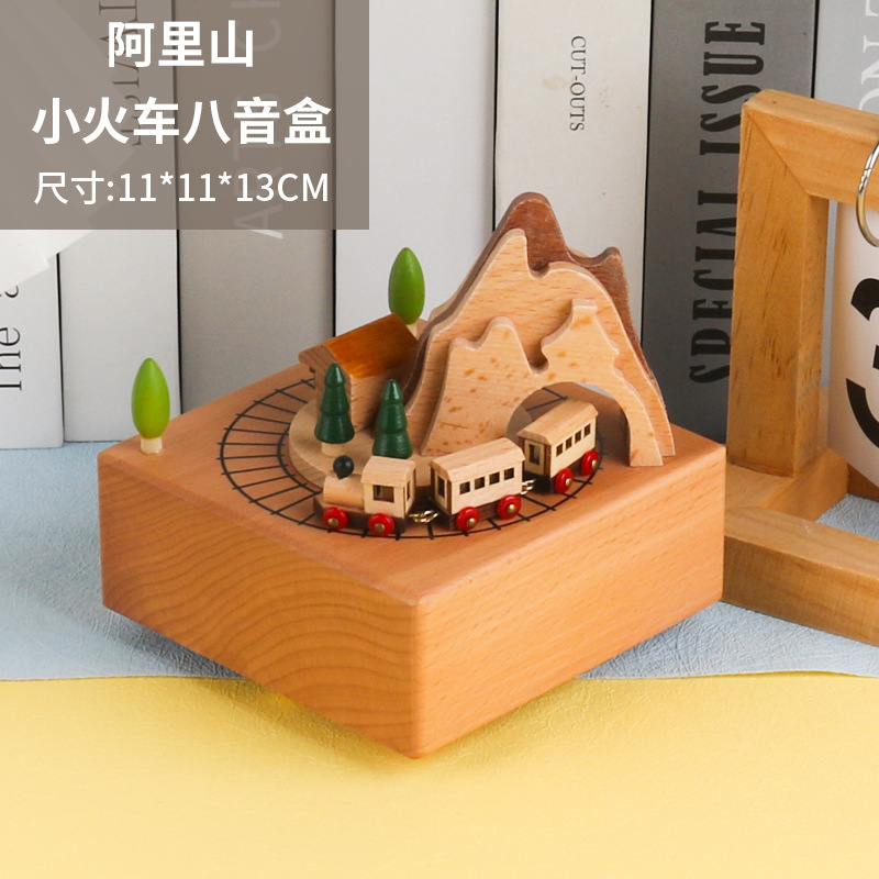 Caja de música de madera de haya de Douyin, decoración giratoria, caja de música de cerdo volador de manivela, regalo de cumpleaños, juguete de madera para niños