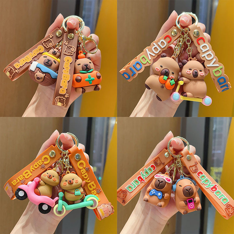 Cross-Dressing Capibala Cartoon Cute Keychain Capybara Doll Exquisite Small Gift School Bag Car Pendant Wholesale