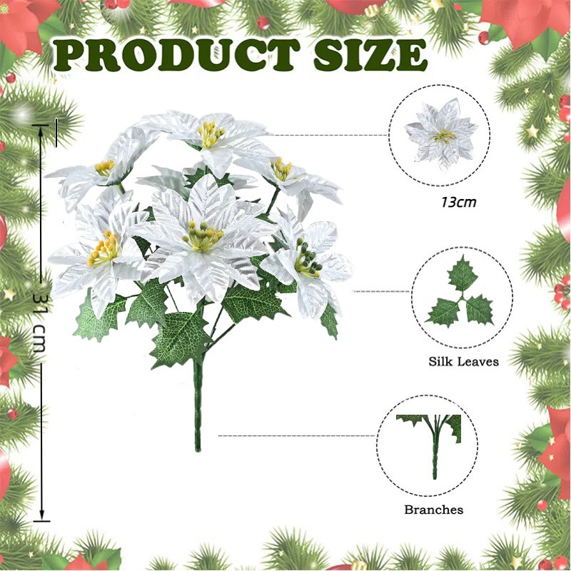 Simulación de flores de Navidad de 7 dientes, decoración de Navidad de flores falsas, actividades de vacaciones, artículos de boda en venta caliente