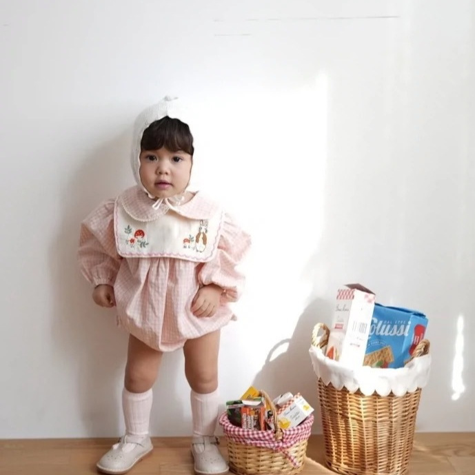 Mono de otoño para niños, pelele a cuadros para bebé, estilo coreano, ropa infantil, nuevo modelo 2025, pelele para niñas, conjunto de otoño