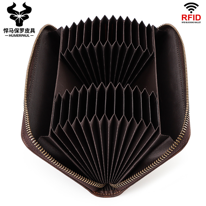 新款真皮男士钱包 疯马皮商务复古多卡位手拿包 长款男士钱包