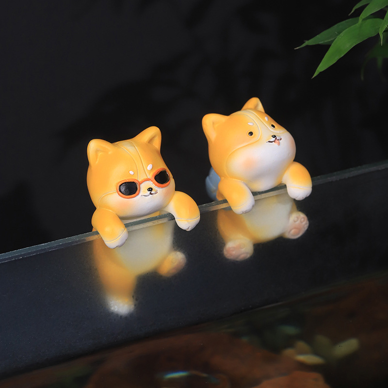 Creativo Corgi zakka escalada cilindro resina pequeños adornos lindo mascota micro paisaje maceta accesorios pecera colgante decoraciones