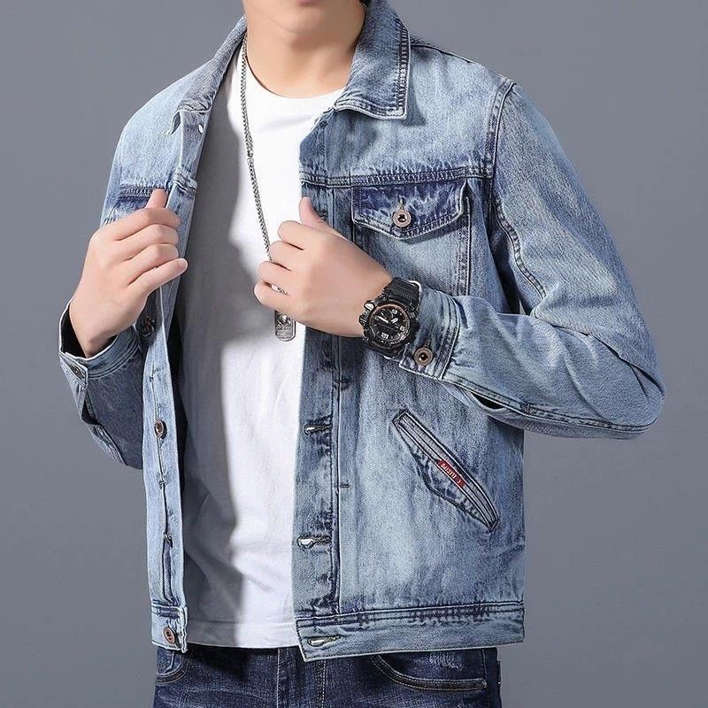 Denim Jacket Men's Spring and Autum New Korean Style Slim Trend Classy Autum Denim Clothing Workwear Casual Jacket Trend