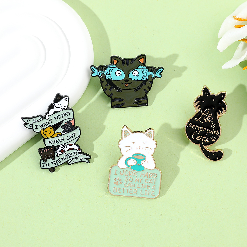 9g Weight Brooches Classification Daily Occasion Alloy Material Letter, Cat, Fish Pattern Unisex Gender Cartoon, Enamel Design Cute Style Cute Pin Letter Cat Fish Alloy Cartoon Enamel Unisex Brooches 1
