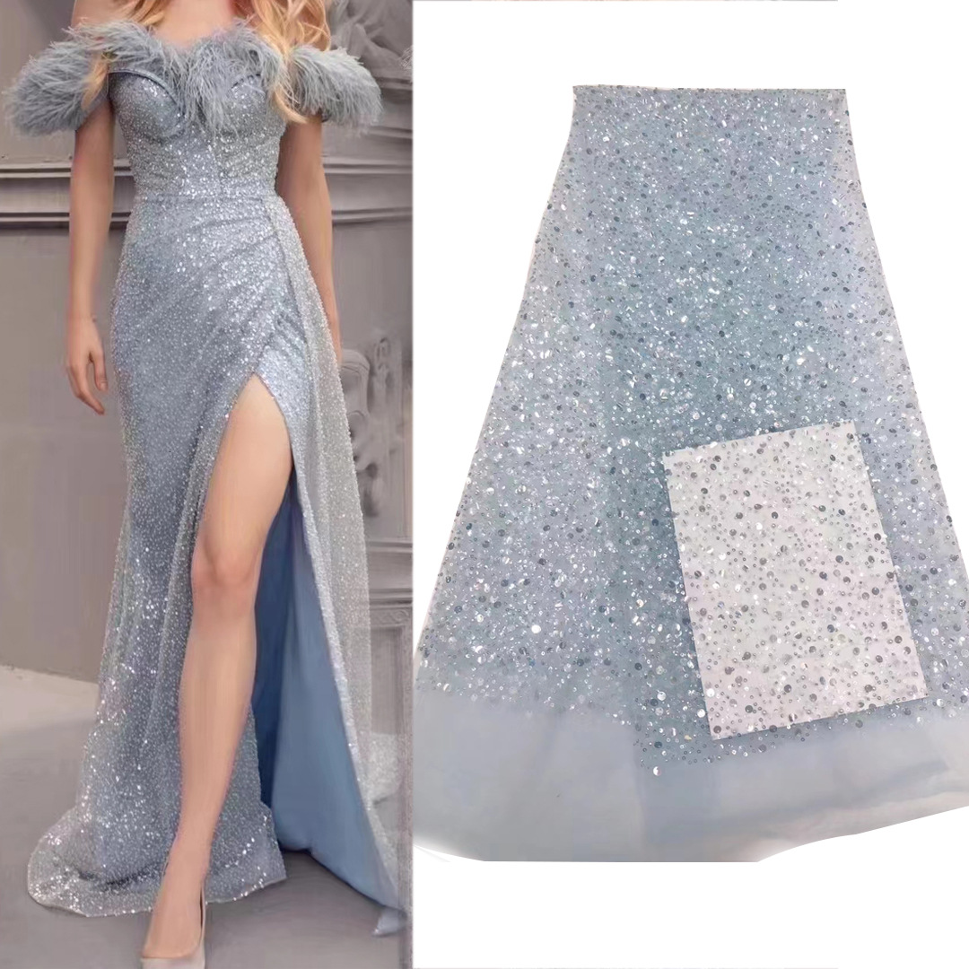 2022 Venta caliente completo perla bordado tela moda cristal lentejuelas encaje tela vestido de novia moda tela JX2025