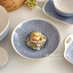 儀式感朝食皿中国式陶磁器皿家庭用料理皿高級感食器皿皿レトロ円盤デザート皿