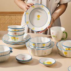 Tulip Bowl Household Cute Salad Bowl Single Rice Bowl High-End Ceramic Tableware Set Large Soup Bowl Wholesale