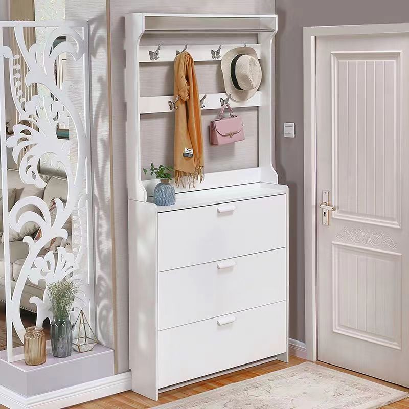 Ultra-Thin Tipping Bucket Shoe Cabinet White Paint-Free Combination with Clothes Hanger Simple Modern Entrance Cabinet Entrance Hall Shoe Cabinet