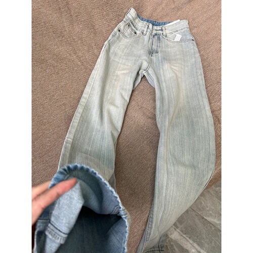 Women's Spring High-Waisted Slim Straight Leg Trousers Loose Wide Leg Long Pants, American Retro Style Striped Jeans for Plus Size
