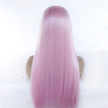 Moda europea y americana damas blanco rosa largo pelo recto fibra química frente encaje mitad mano tejida cubierta de cabeza LW0031