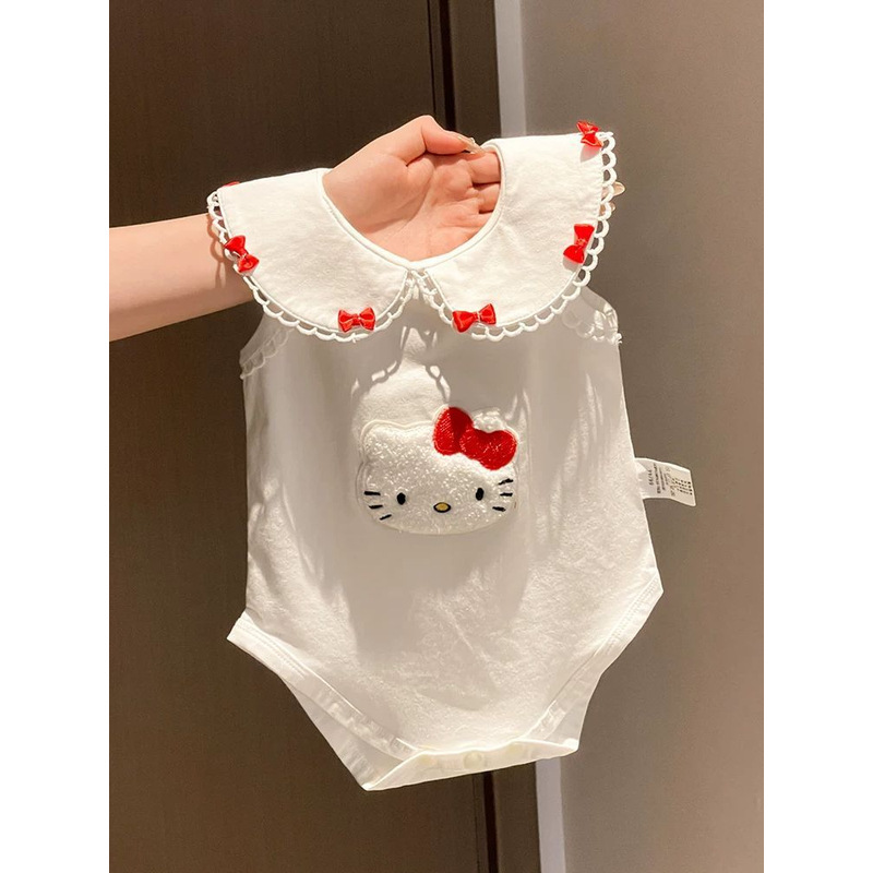 【Treasure Item】2025 Summer Baby Girl 3D Bowknot Doll Collar Cat Romper Thin Jumpsuit