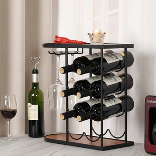 Iron-wood combination wine rack display rack wooden household industrial style bar counter wine cellar red wine goblet rack