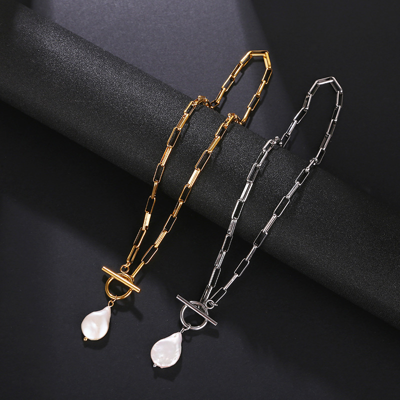 Lady Water Droplets Stainless Steel Freshwater Pearl Plating Pendant Necklace display picture 3