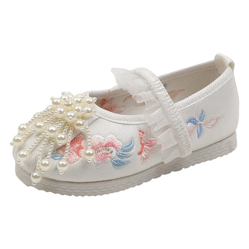 Весной и осенью новая обувь ханьфу для девочек детская обувь с вышивкой Тканевая обувь в китайском стиле танцевальная обувь на мягкой подошве настольная танцевальная обувь