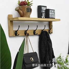现代简约实木衣物收纳架墙壁木质壁挂架玄关墙上钥匙收纳置物架