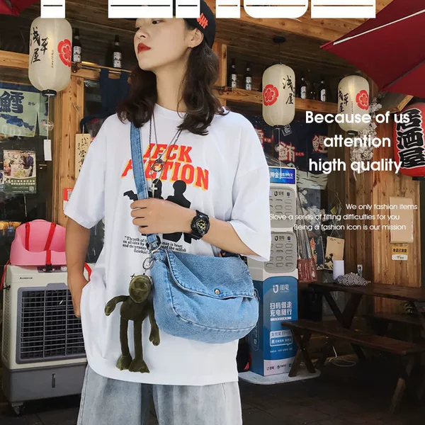 2026 New Japanese-Style Crossbody Denim Bag, Vintage Messenger Bag, Dumpling Bag, Artistic Student Backpack, Unisex Shoulder Bag