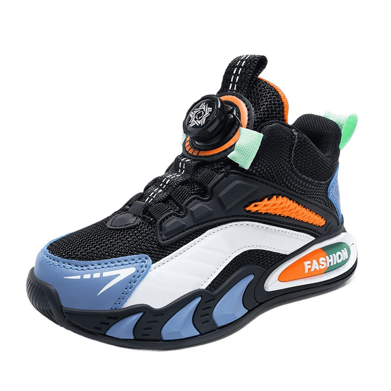 Sportschuhe aus Leder für Kinder mit drehbaren Knöpfen, fleecegefüttertem, baumwollgepolstertem Mesh-Obermaterial für Jungen und Mädchen (Frühlingsmodell)_voghion.com