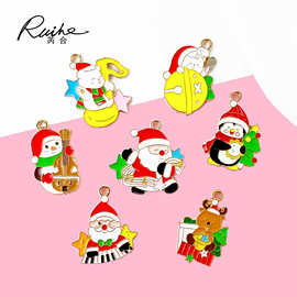 音乐圣诞节DIY饰品配件金属麋鹿雪人圣诞树包包装饰品合金滴油