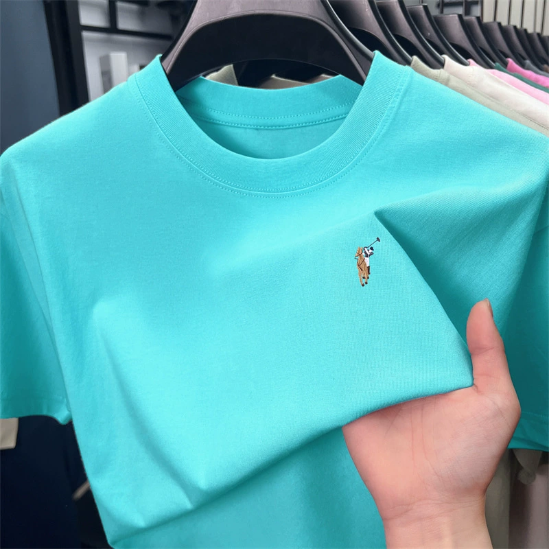 Мужская футболка с короткими рукавами и хлопковой вышивкой, новинка лета 2025, модная повседневная универсальная впитывающая пот дышащая мужская футболка с круглым вырезом