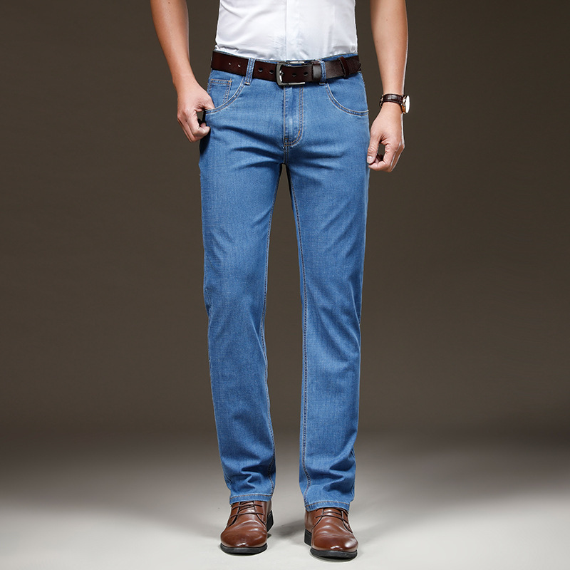 2025 Summer Thin Denim Jeans for Men, Casual Loose Fit, Large Size, Straight-Leg Pants for Young and Middle-Aged Men, Wrinkle-Free Versatile Men's Pants