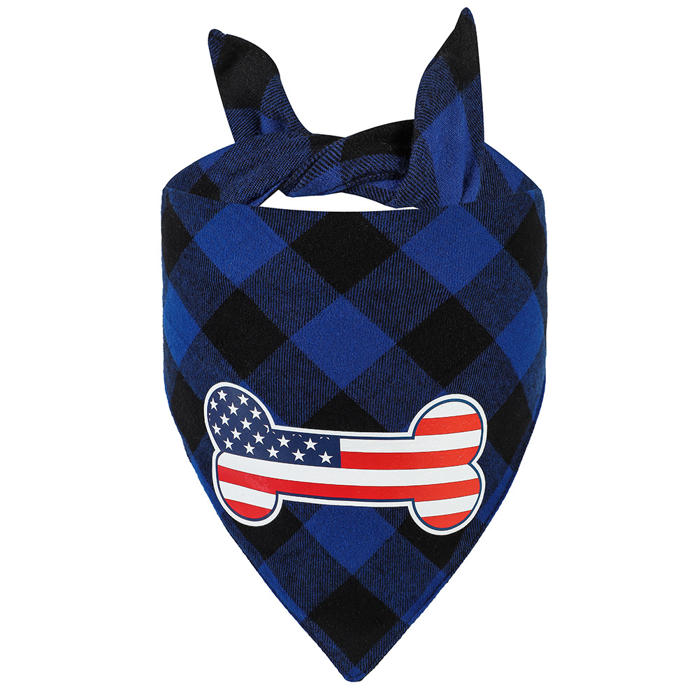 Transfronterizo nueva bandera americana hueso mascota toalla triángulo mascota toalla saliva algodón TELA ESCOCESA mascota bufanda perro toalla