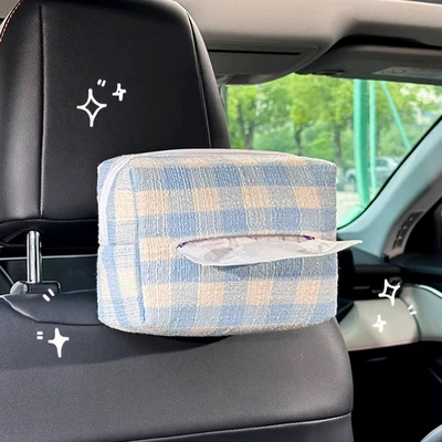 Box Creative Car Armrest Box – Car tissue box/set - plaid-tissue-paper-blue