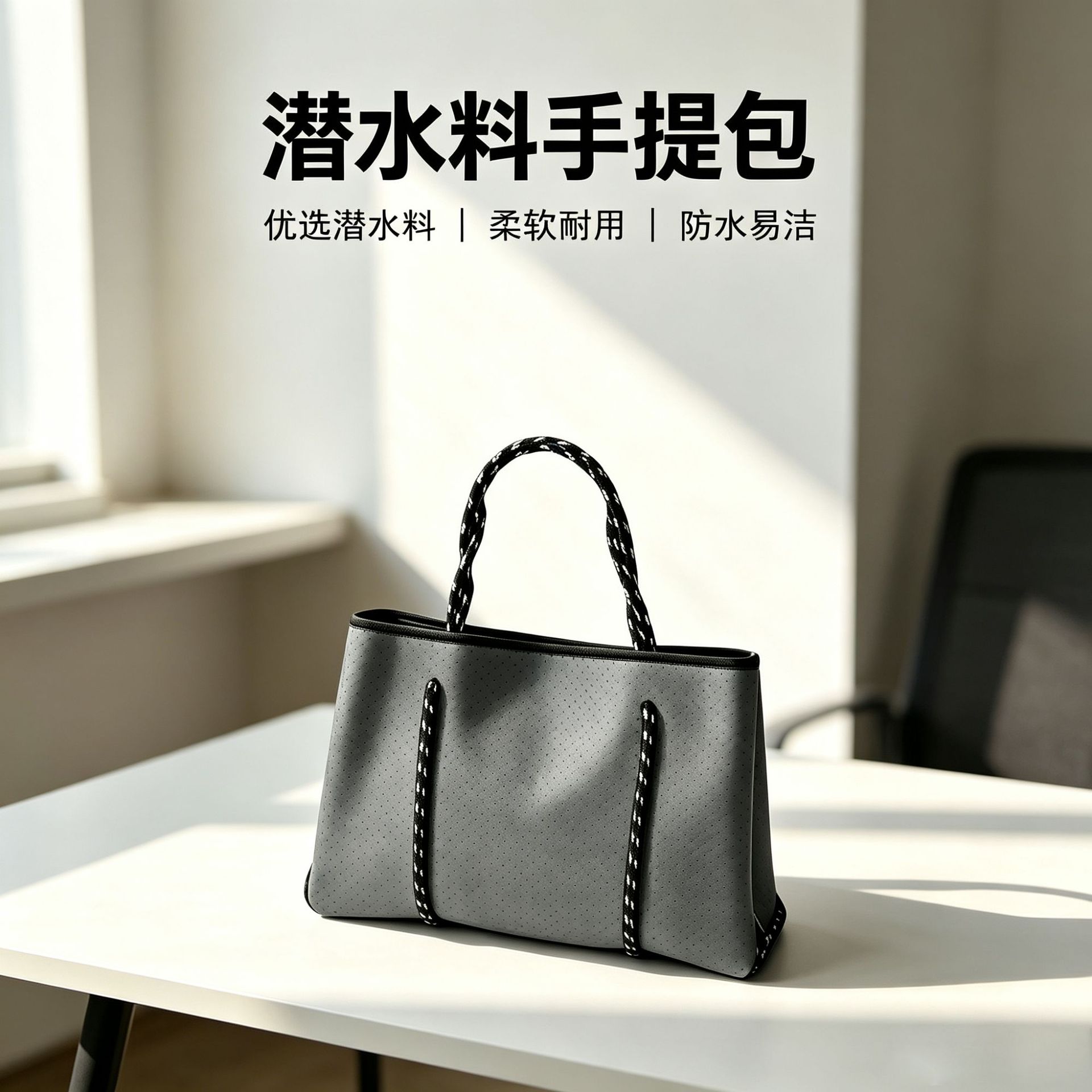 Neoprene beach bag, large-capacity shoulder tote bag, outdoor travel shopping bag, casual bag