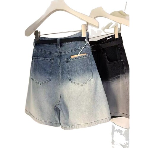 2025 summer new high-waist straight denim shorts, women's European goods, retro light blue casual five-quarter pants, mid-pants