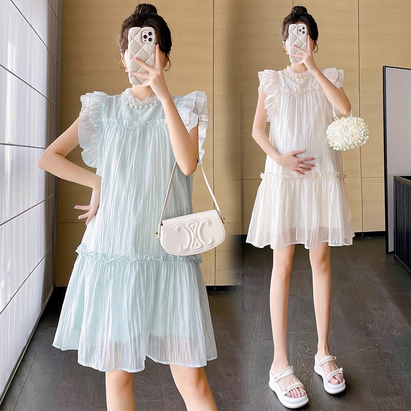 Maternity Summer New Fashion Korean Style Sweet Texture Pleated Lightweight Breathable Tencel Sweet dress Women