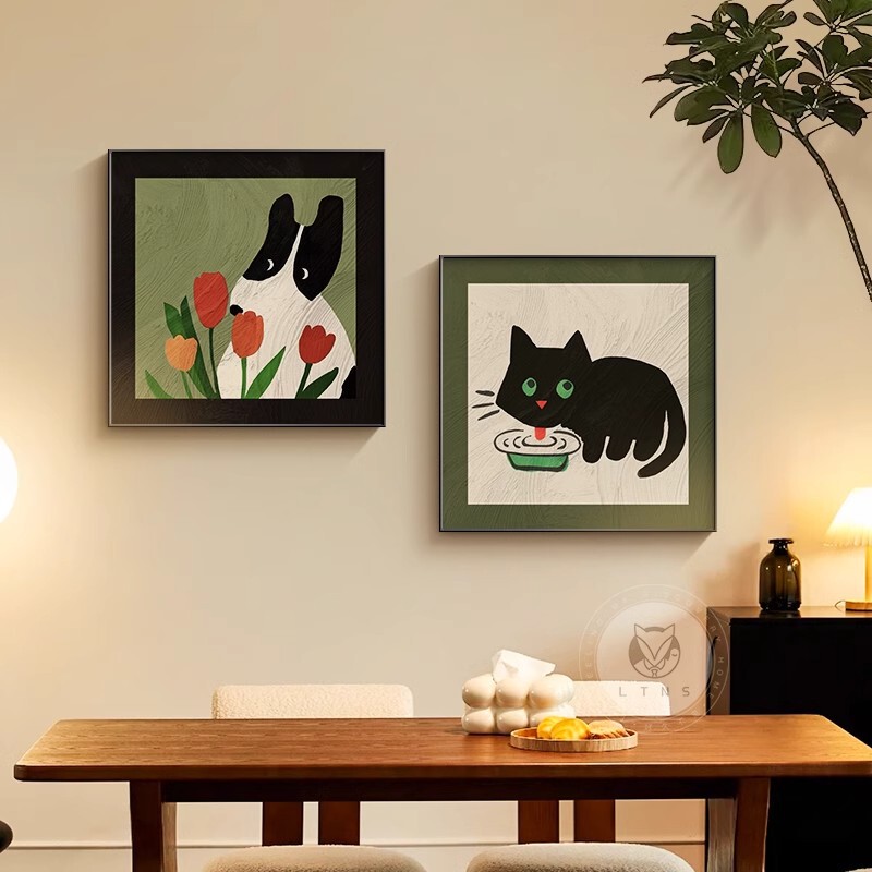 Middle Ancient Style Restaurant Decorative Painting Cartoon Animal Dopamine Living Room Hanging Painting Retro High-grade Sense Combination Bedroom Mural