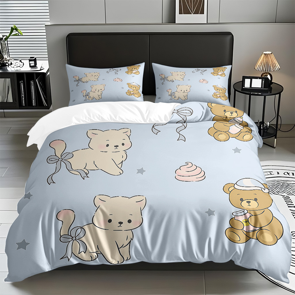 Transfronterizo textil doméstico molido caricatura gatito impresión digital suave permeable colcha colcha set fuente fábrica Temu / JIT