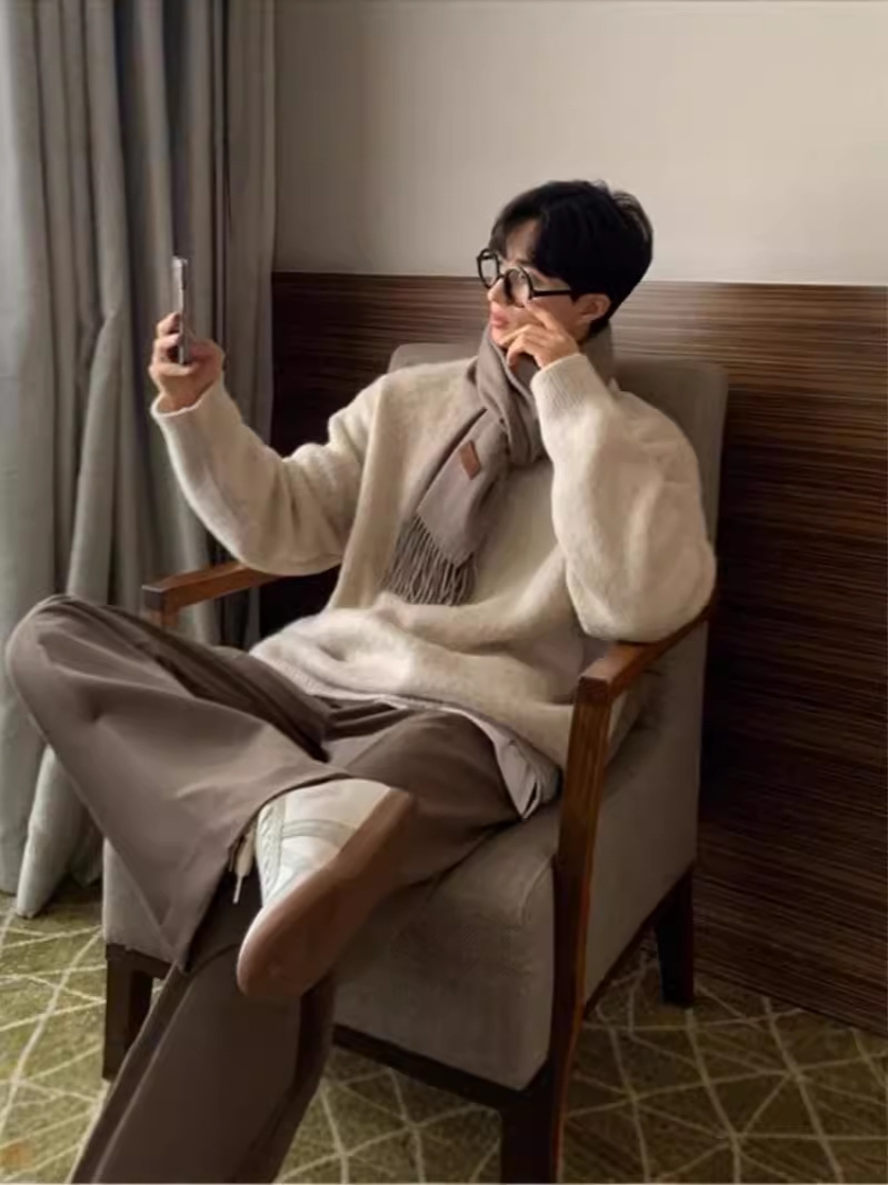 Otoño e invierno suéter grueso para hombres tendencia coreana suéter de punto japonés suelto invierno ins estilo Hong Kong abrigo de suéter perezoso