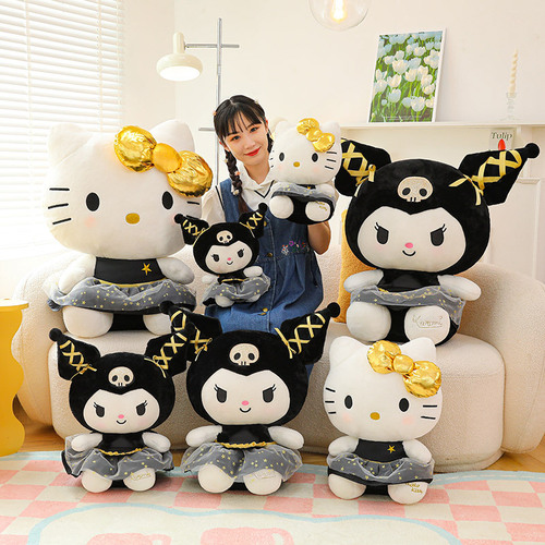 Foreign trade new black gold Hello Kitty large Kuromi plush doll for girls cute children's doll KT cat doll