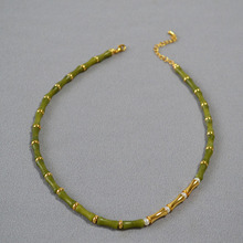 国潮中国风小众设计清新橄榄绿色玉石竹节串珠简约短款项链锁骨链