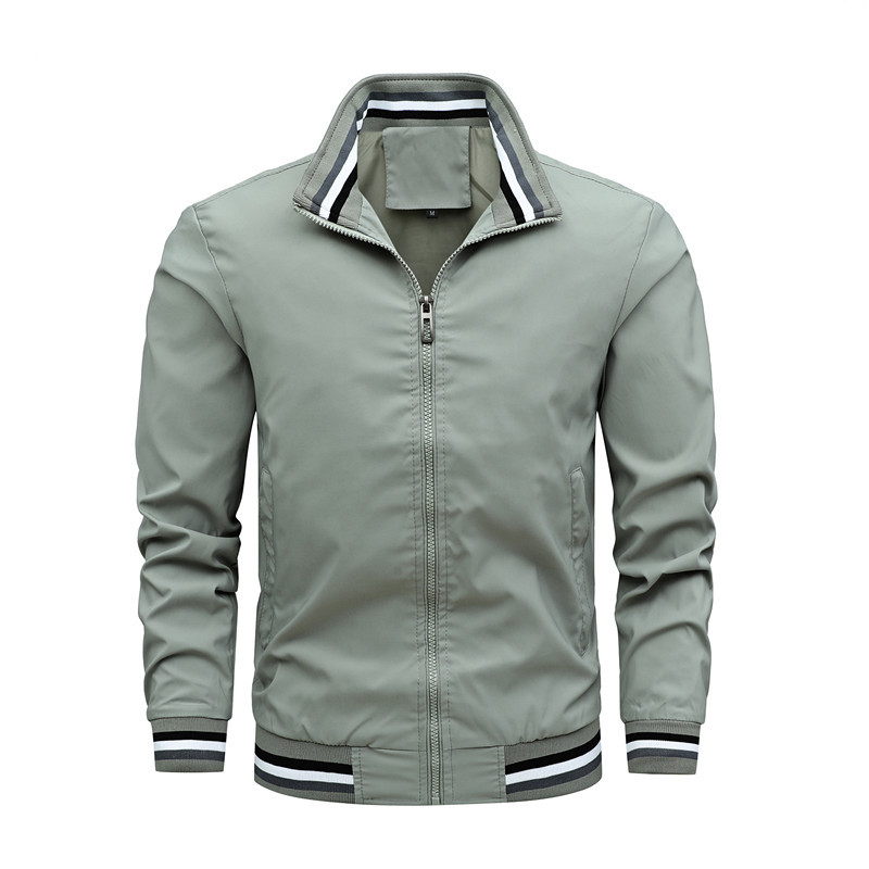 Primavera y otoño cremallera béisbol blanco juventud ordinaria costura lateral bolsillo sin capucha casual ajuste en stock chaqueta