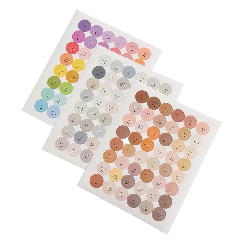 ins Wind Salt Series Round Smiley Expression Sticker Morandi Color Earth Color Seal Sticker Hand Account Book Card Sticker