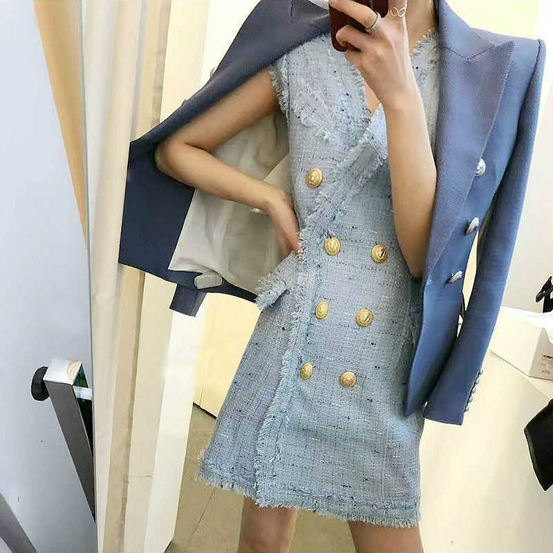 小香风连衣裙感女装2025秋夏季无袖粗花呢毛边背心裙子中长款