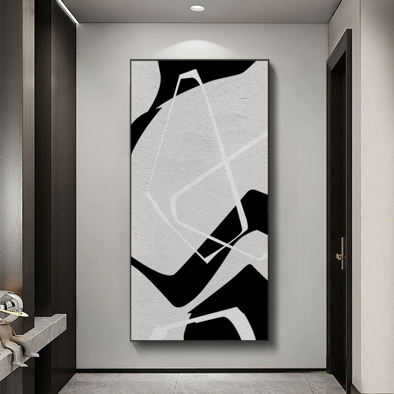 黑白抽象玄关装饰画高级感走廊过道挂画肌理入户沙发背景墙壁纸|undefined
