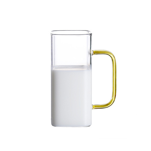 Glass Water Cup High Borosilicate Colorful Handle Household Glass Cup Heat Resistant Can Be Heated Breakfast Cup Coffee Milk Cup